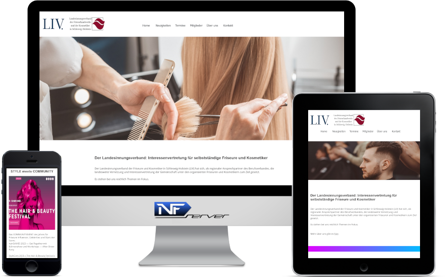 Für den Landesverband der Friseure und Kosmetiker LIV in Schleswig-Holstein hat NF-Server.de eine ansprechende morderne responsive Webseite erstellt.